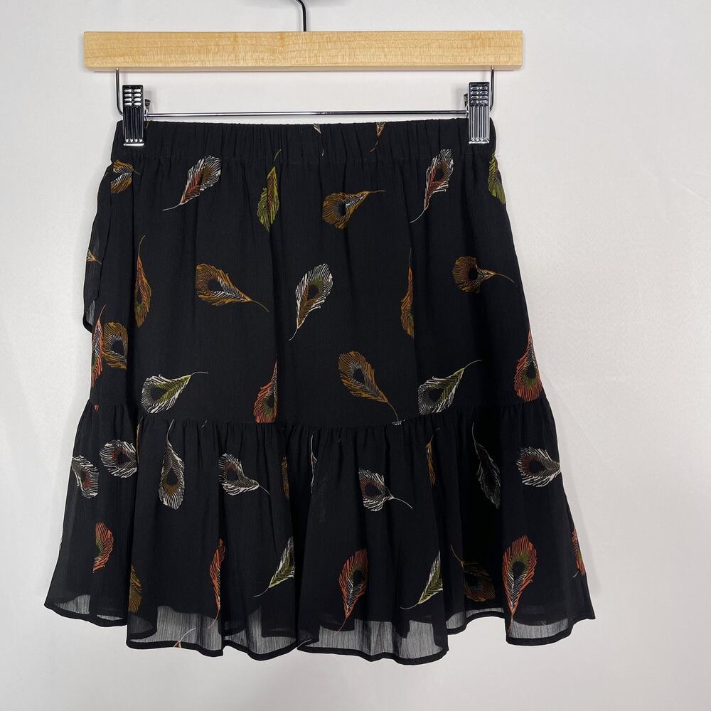 Madewell XXS Ruffle Edge Miniskirt In Peacock True Black Animal Print Pull On - Picture 2 of 11